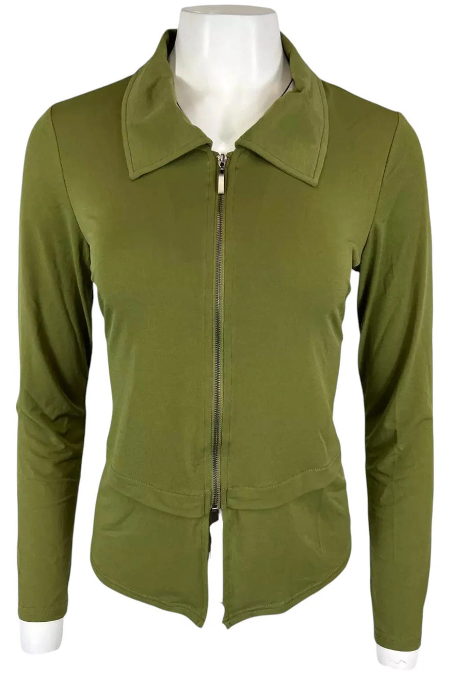 Truth + Style Women's Cropped Matte Jersey Zip Front Jacket Olive - Regular